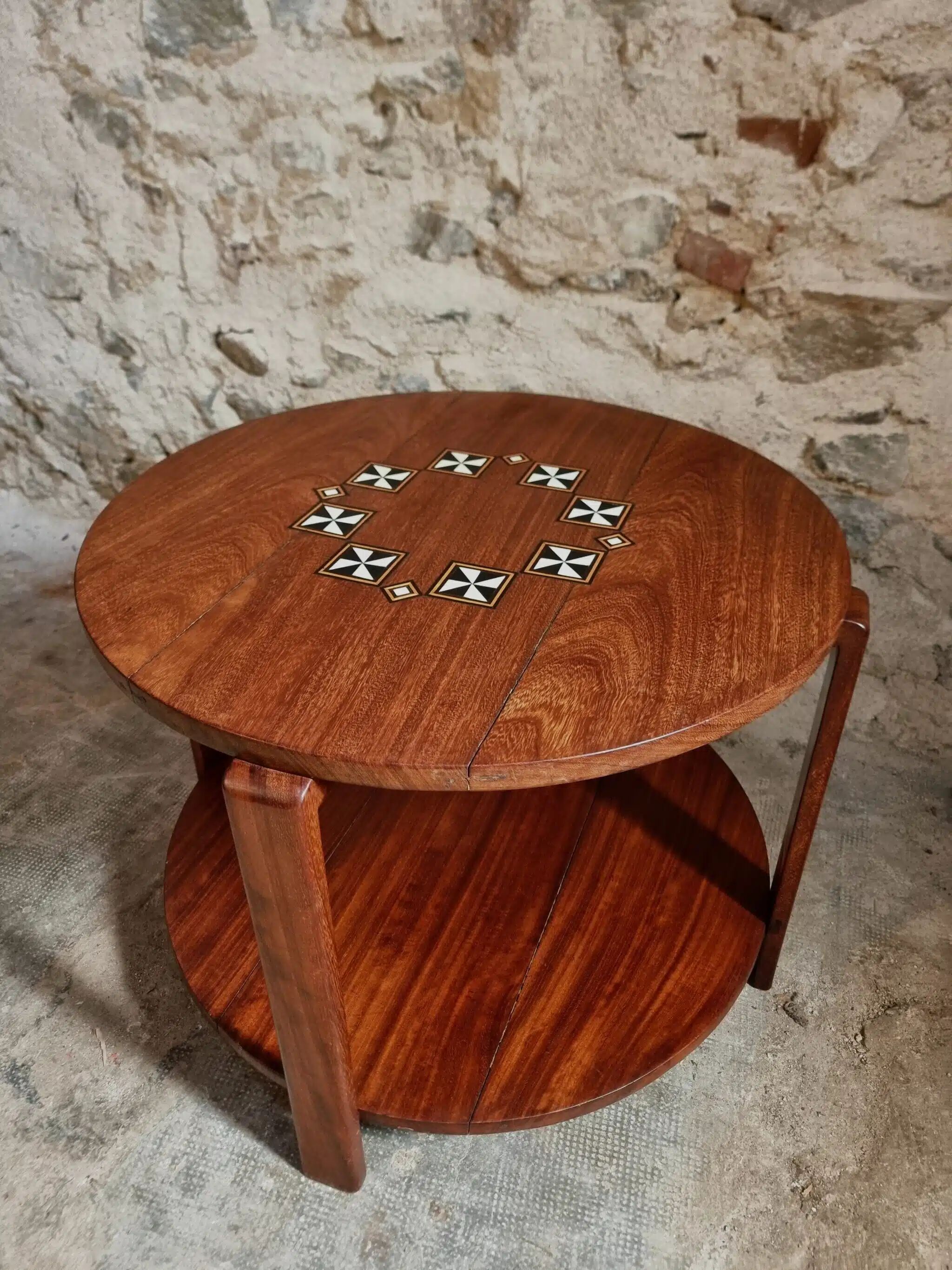 Table basse française mid-century en bois massif, années 1950