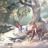 École française du XIX eme.la chasse à courre.huile sur toile encadrée