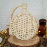 Bottle / vase soliflore macramé raffia / vintage plastic