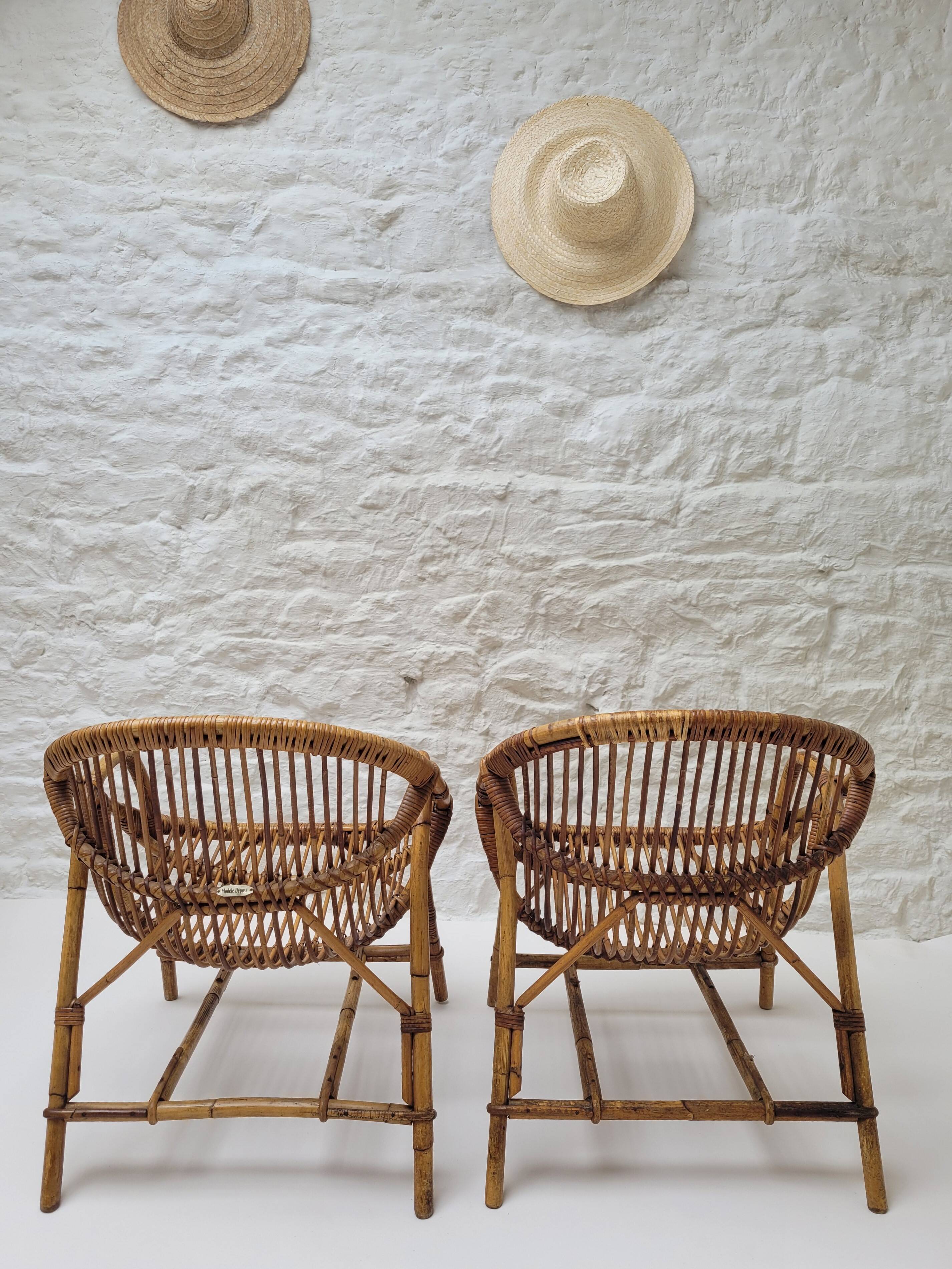 Pair of rattan basket armchairs, 1960s