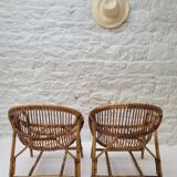 Pair of rattan basket armchairs, 1960s