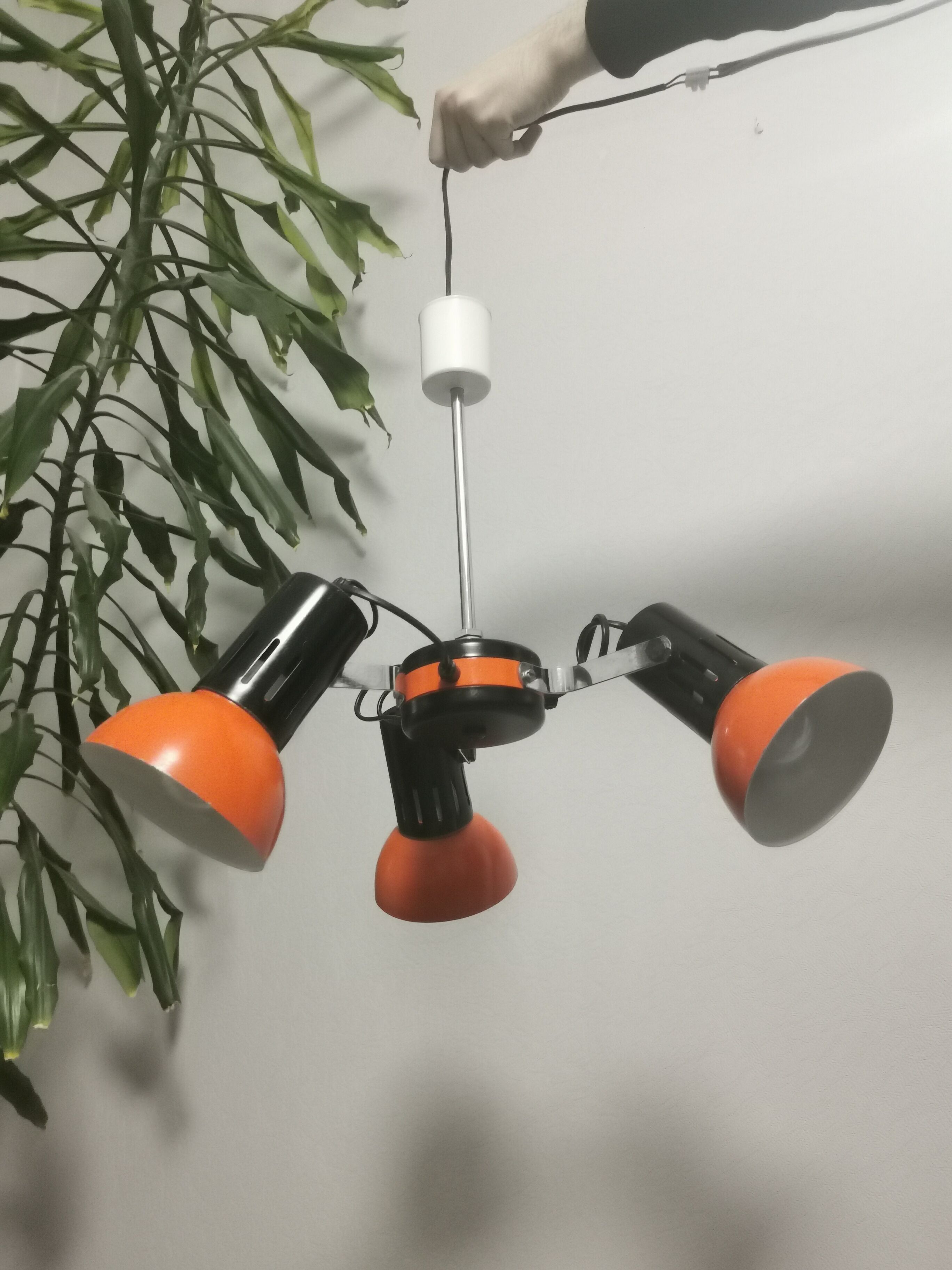 Hanging lamp 3 orientable spots, Aluminor France, 1970