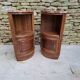 Corner bedside tables, in walnut