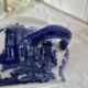 English porcelain flower pot or planter, blue Victorian landscape