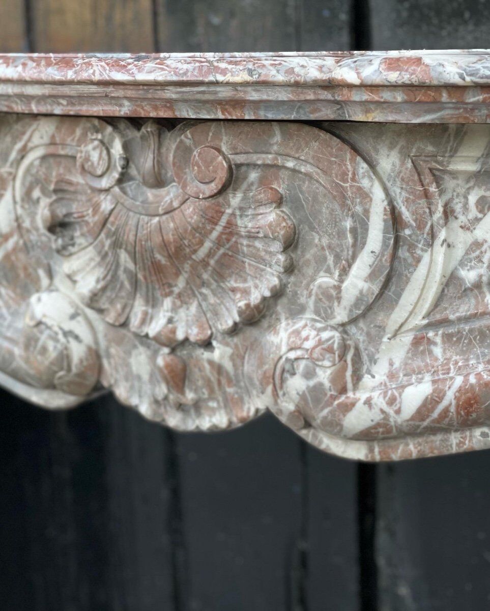 Louis XV style fireplace in grey marble from the Ardennes circa 1880