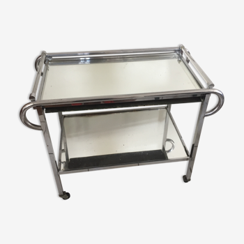 Rolling table in chrome with removable tray