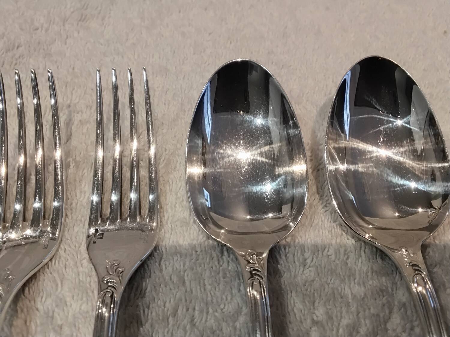 2 spoons 2 forks silver plated dessert Christofle Marly