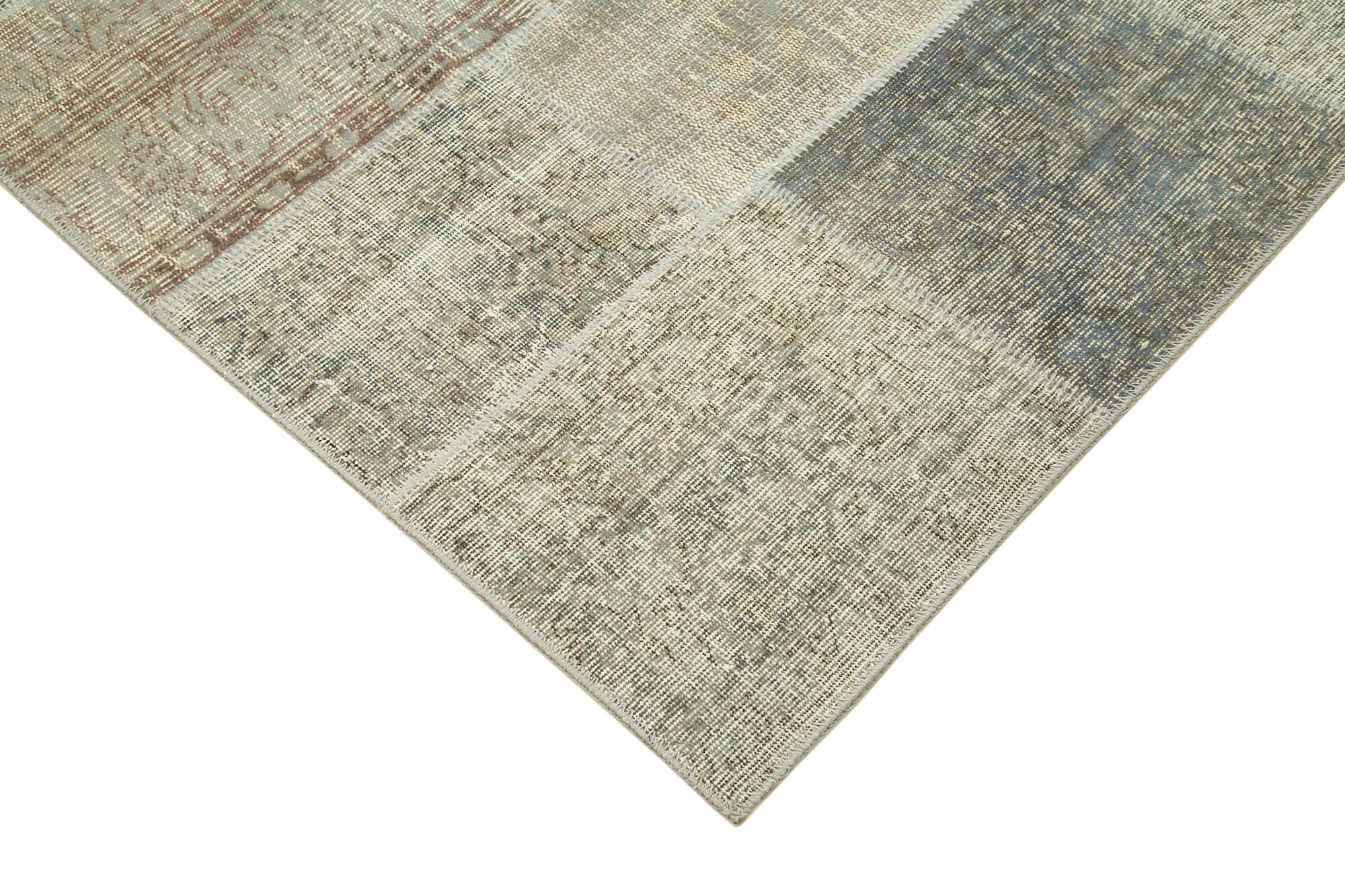 Handmade anatolian vintage 173 cm x 244 cm grey patchwork carpet
