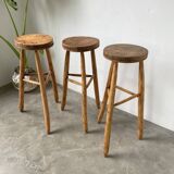 Set of three high tripod farmhouse stools