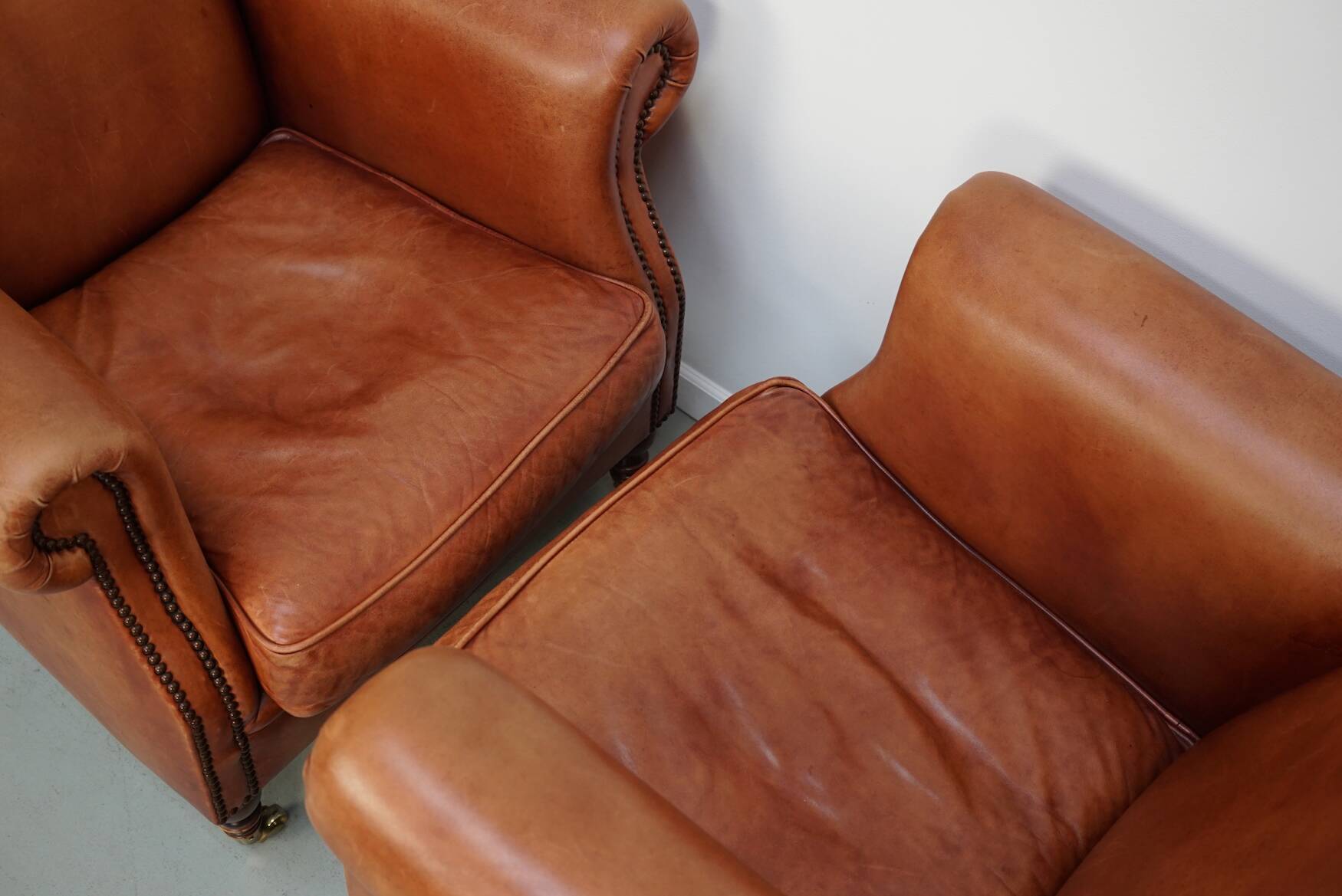 Vintage Dutch Cognac-Coloured Leather Club Chairs, Set of 2