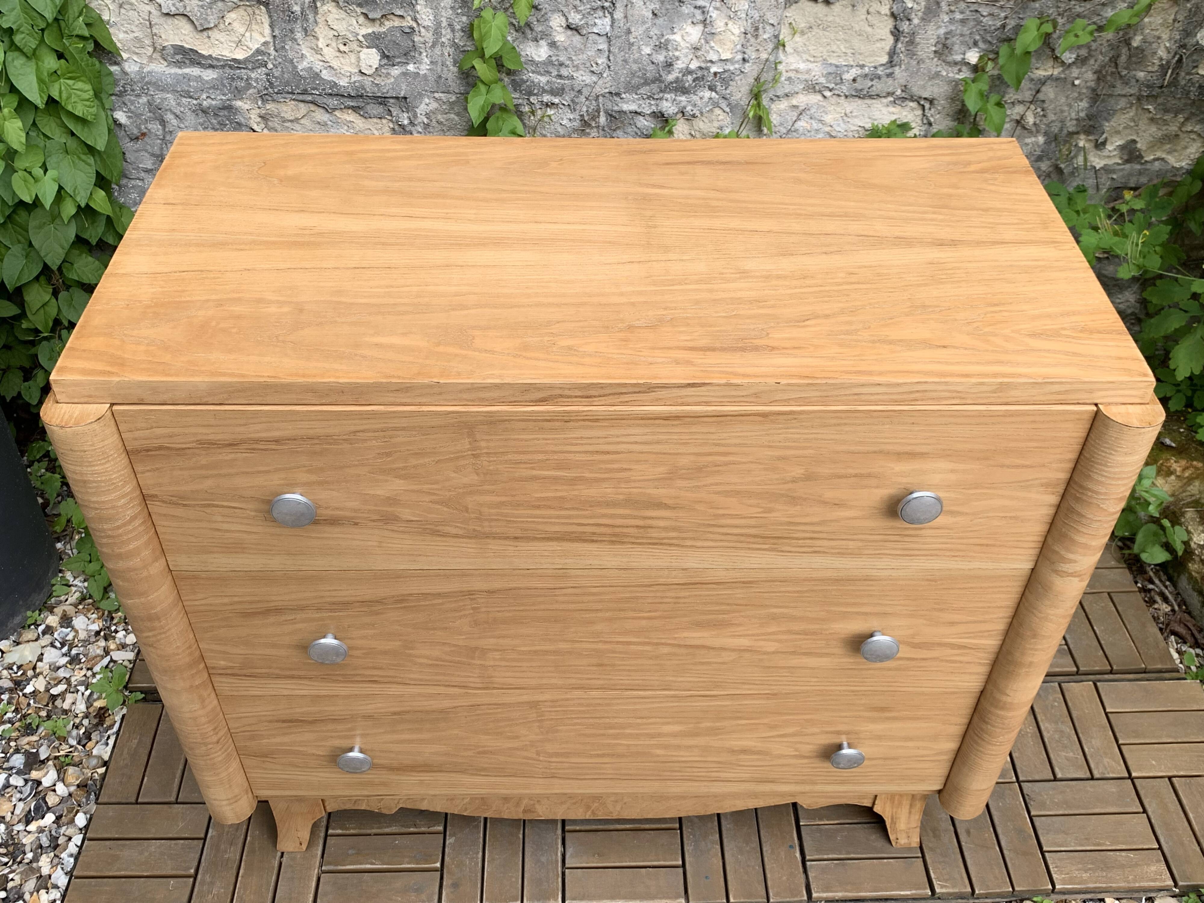 Raw oak art deco chest of drawers