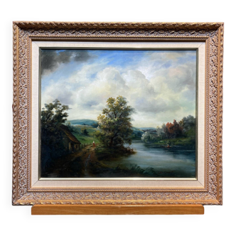 Painting on canvas, titled "Le bocage", signed