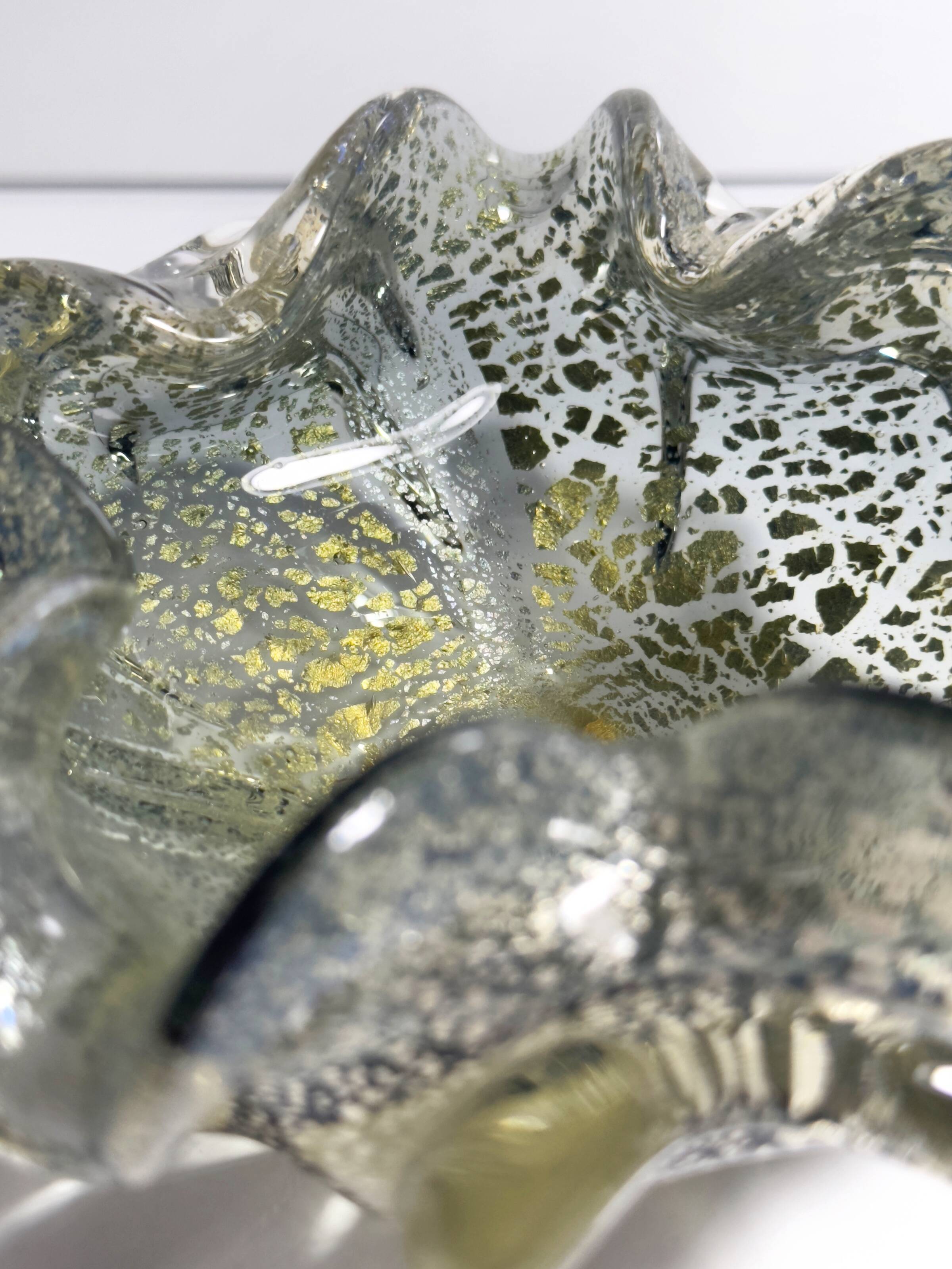 Silver leaf particles ash tray by Barovier Toso Murano