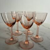 5 small pink glass stemmed glasses