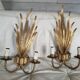 Pair of vintage wall lights, two golden arms, foliage