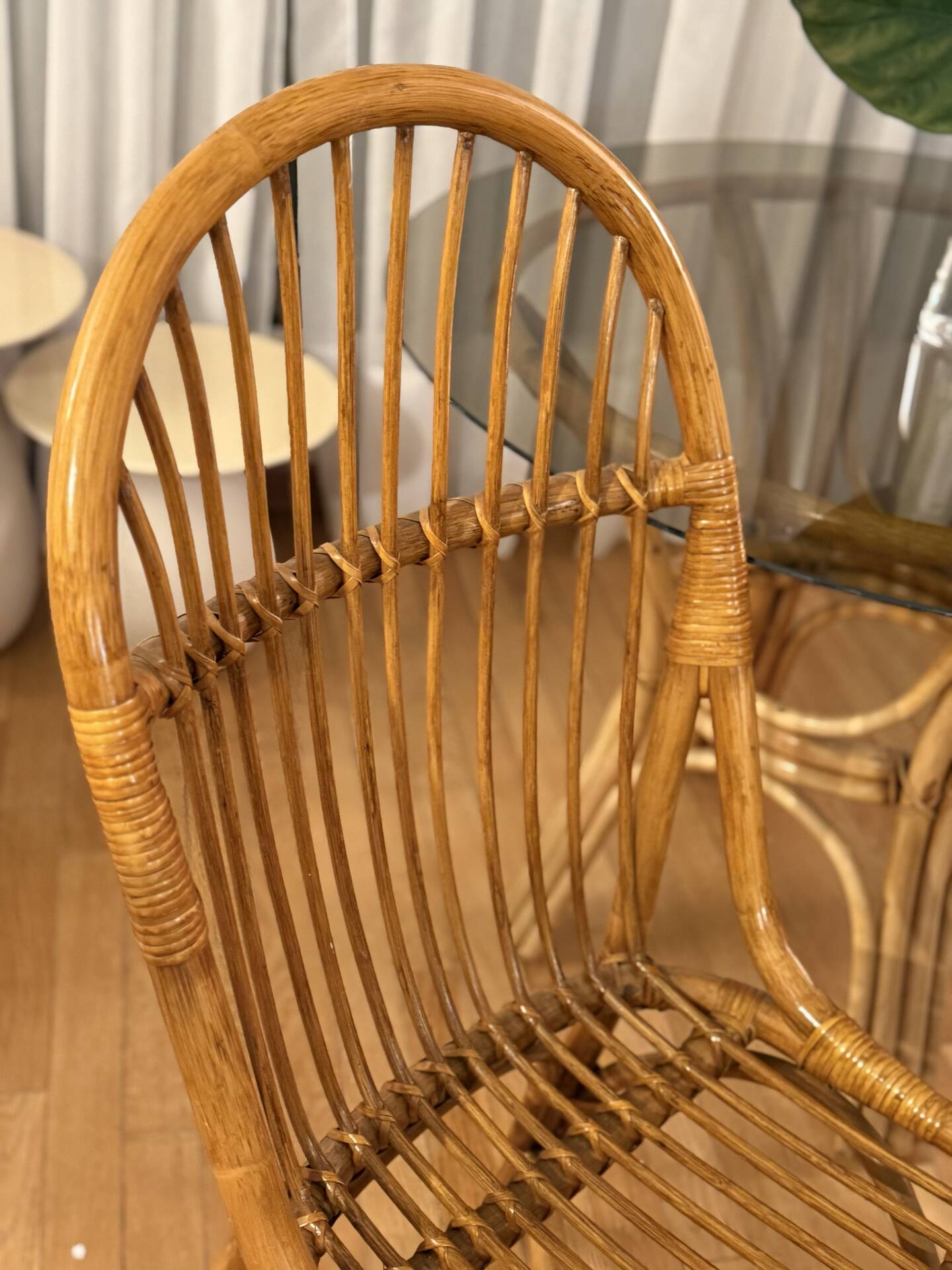 Smoked glass rattan table + chairs