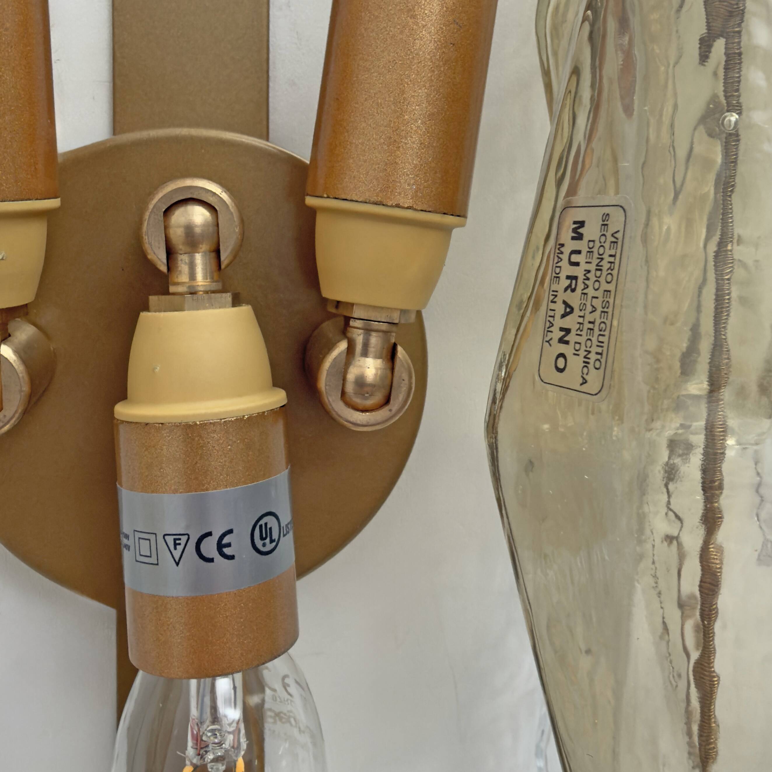 Pair of Mid-Century Italian Murano Glass Poliedri Sconces Amber and Clear