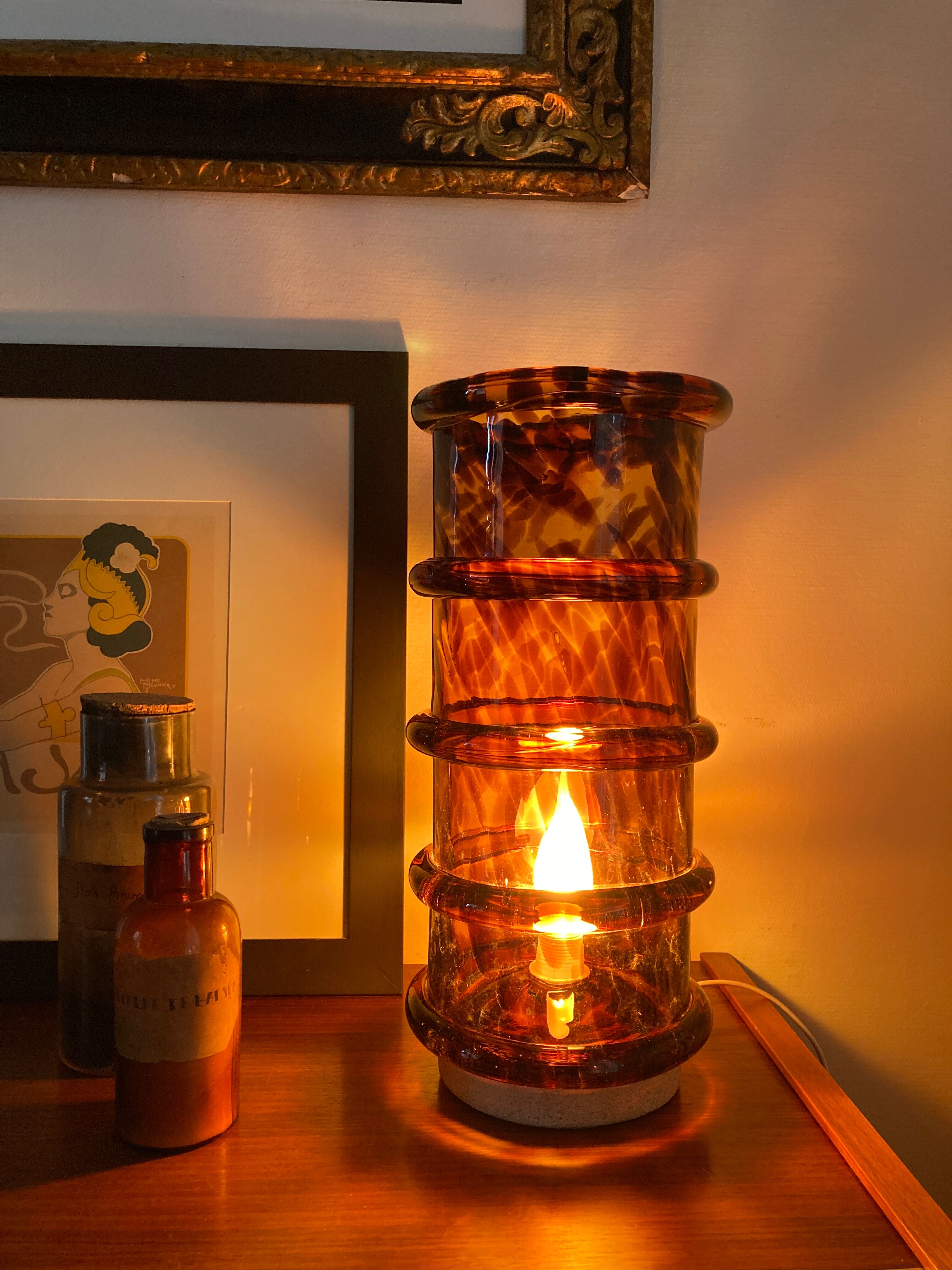 Vintage blown glass lamp "tortoiseshells"