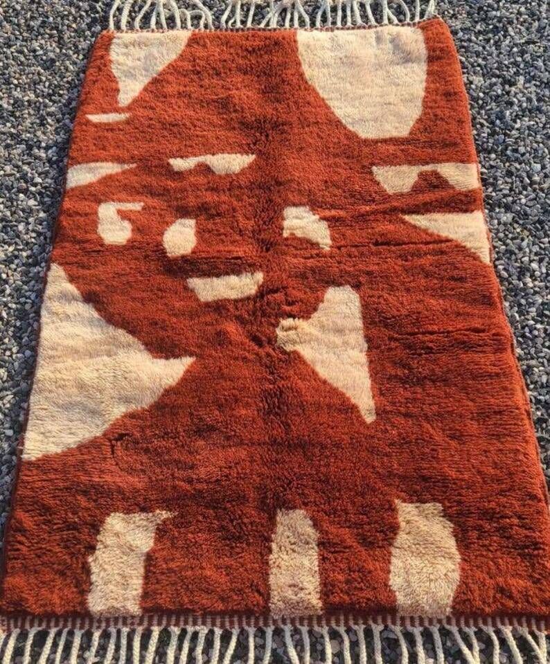 Terracotta and ecru Moroccan Mrirt rug 300x200 cm – abstract pattern