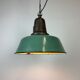 Industrial green enamel factory lamp with cast iron top, 1960s