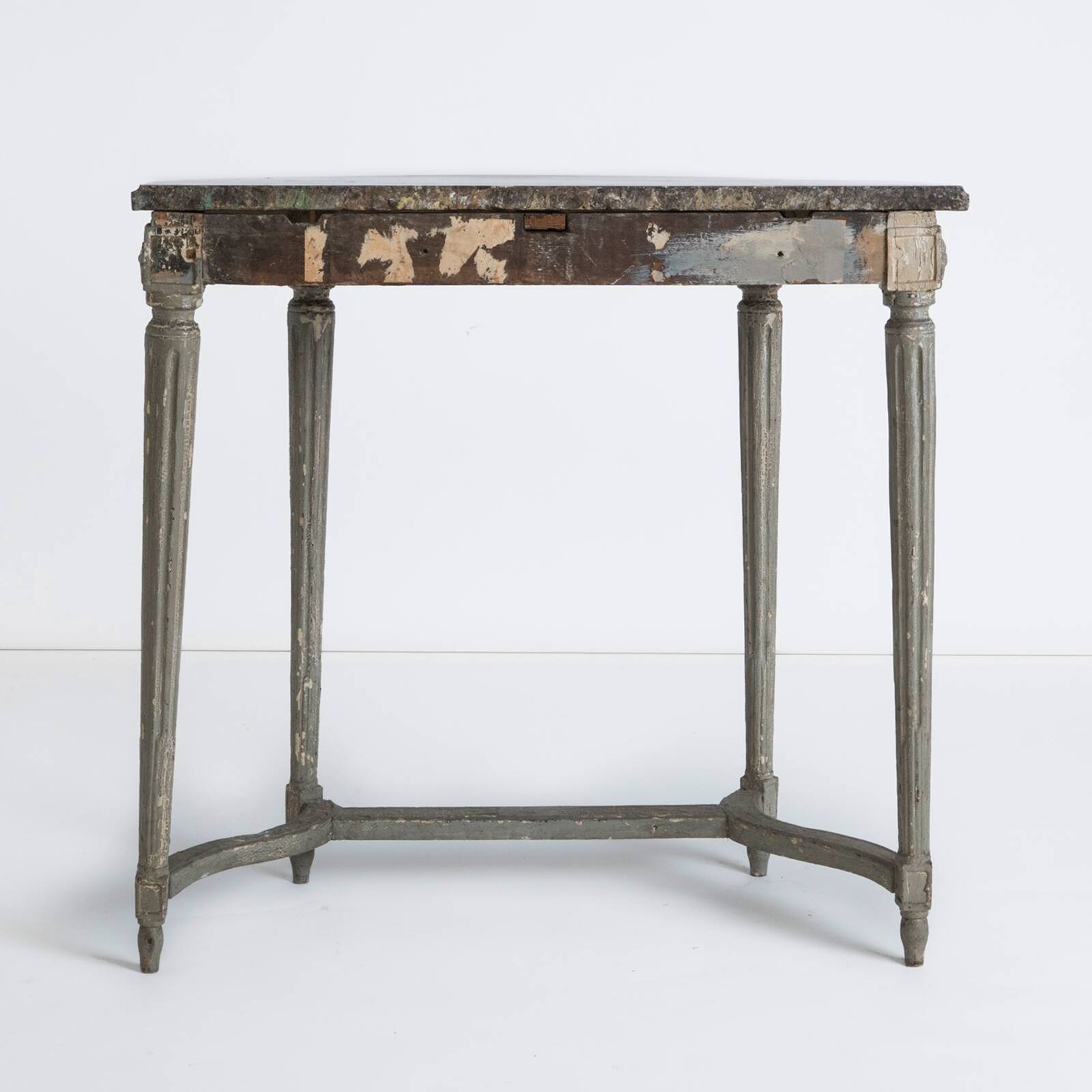 Petite console française du 18ème siècle avec dessus en marbre gris