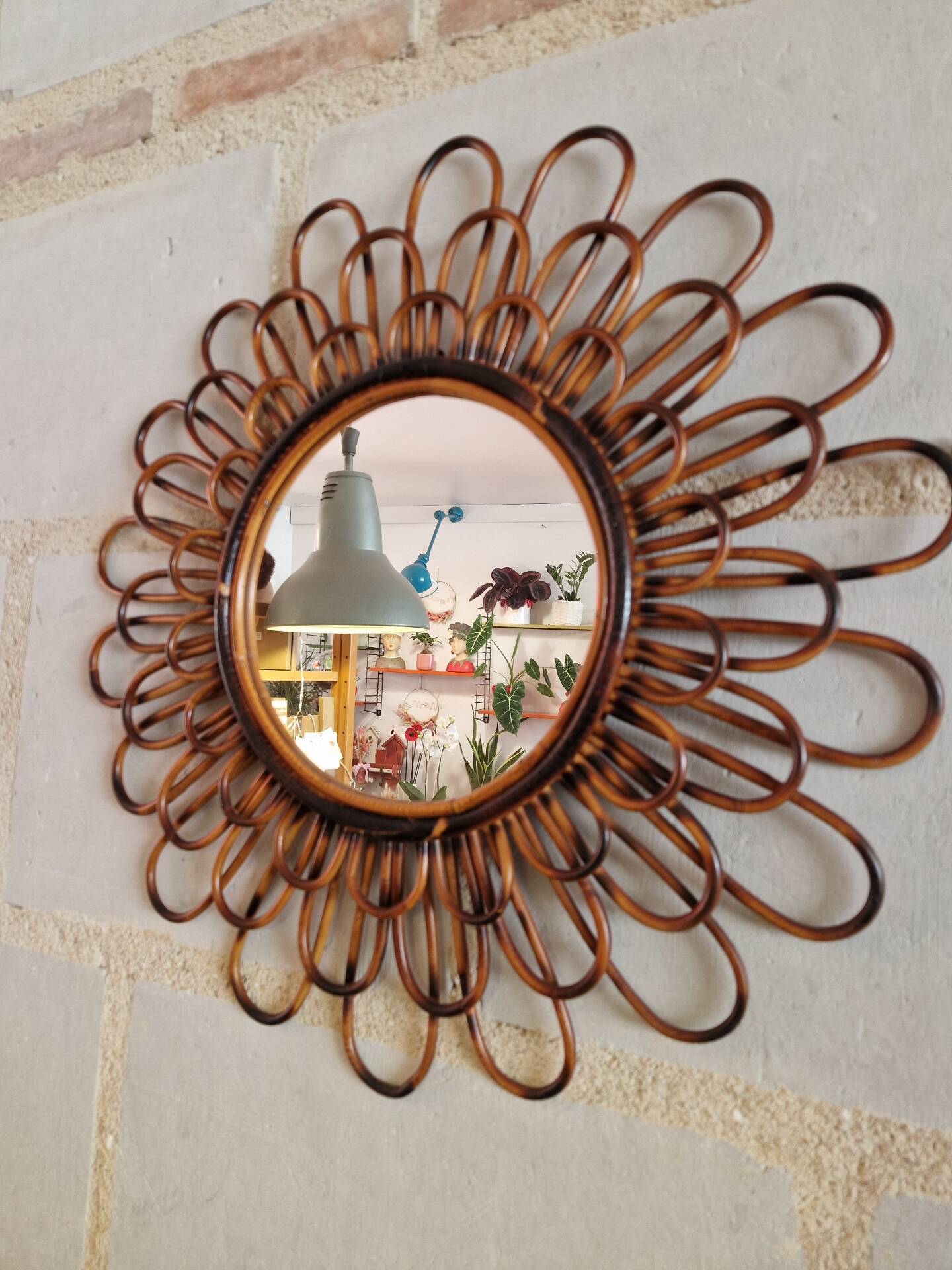 Ancien Miroir En Rotin