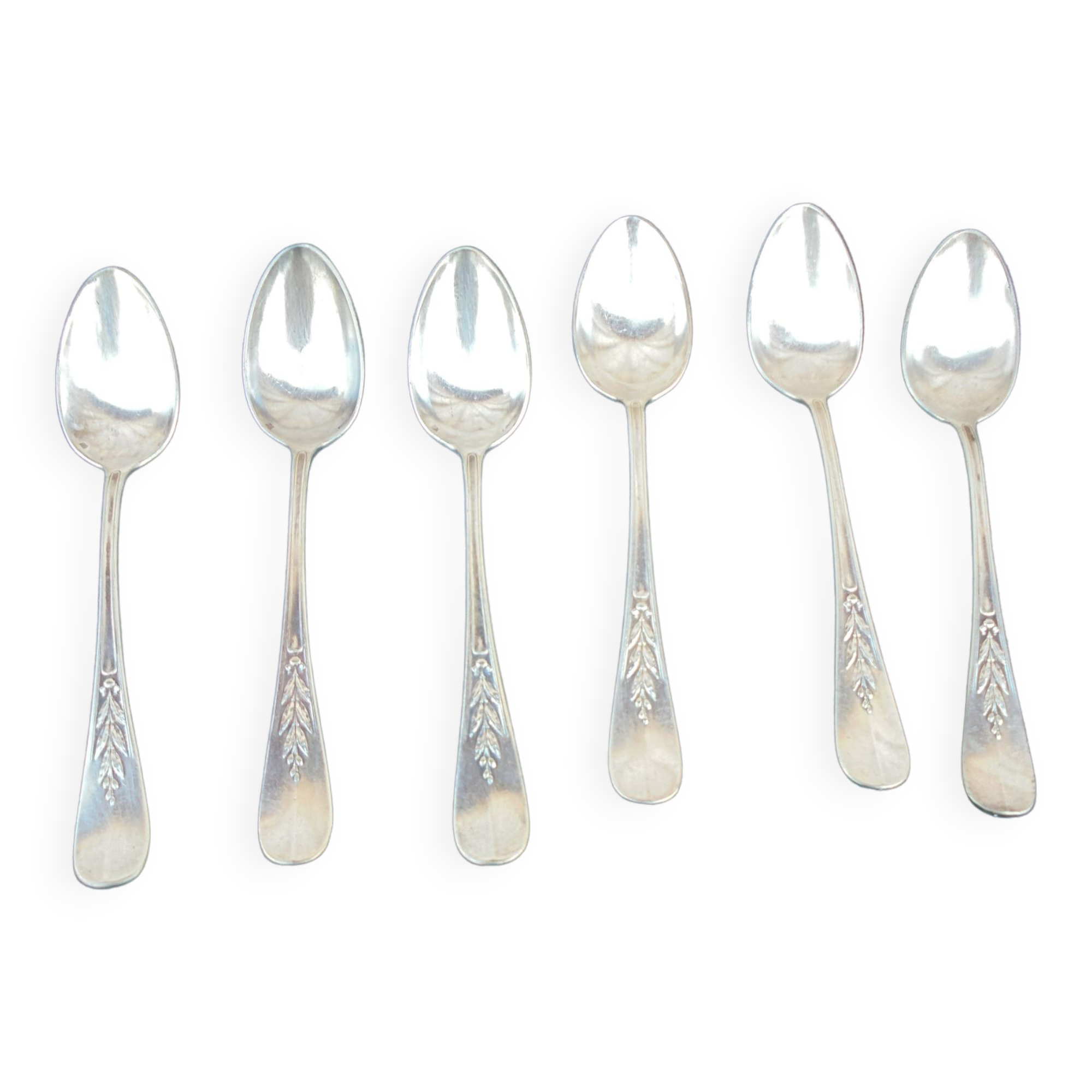 6 cuilleres à café métal argenté cristofle mle canaux laurier