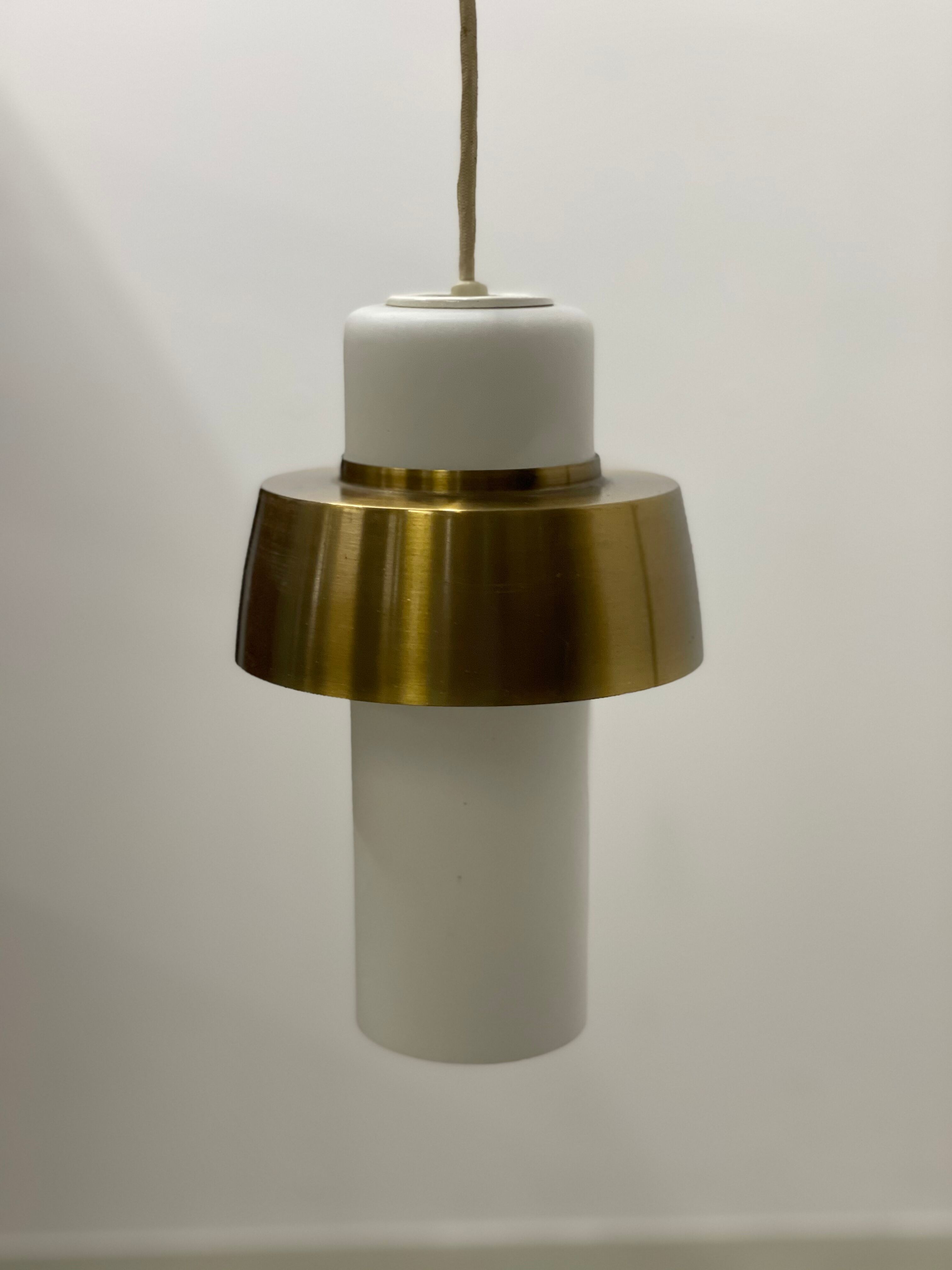 Opal & Brass hanging lamp MidCentury by Doria, 1960s
