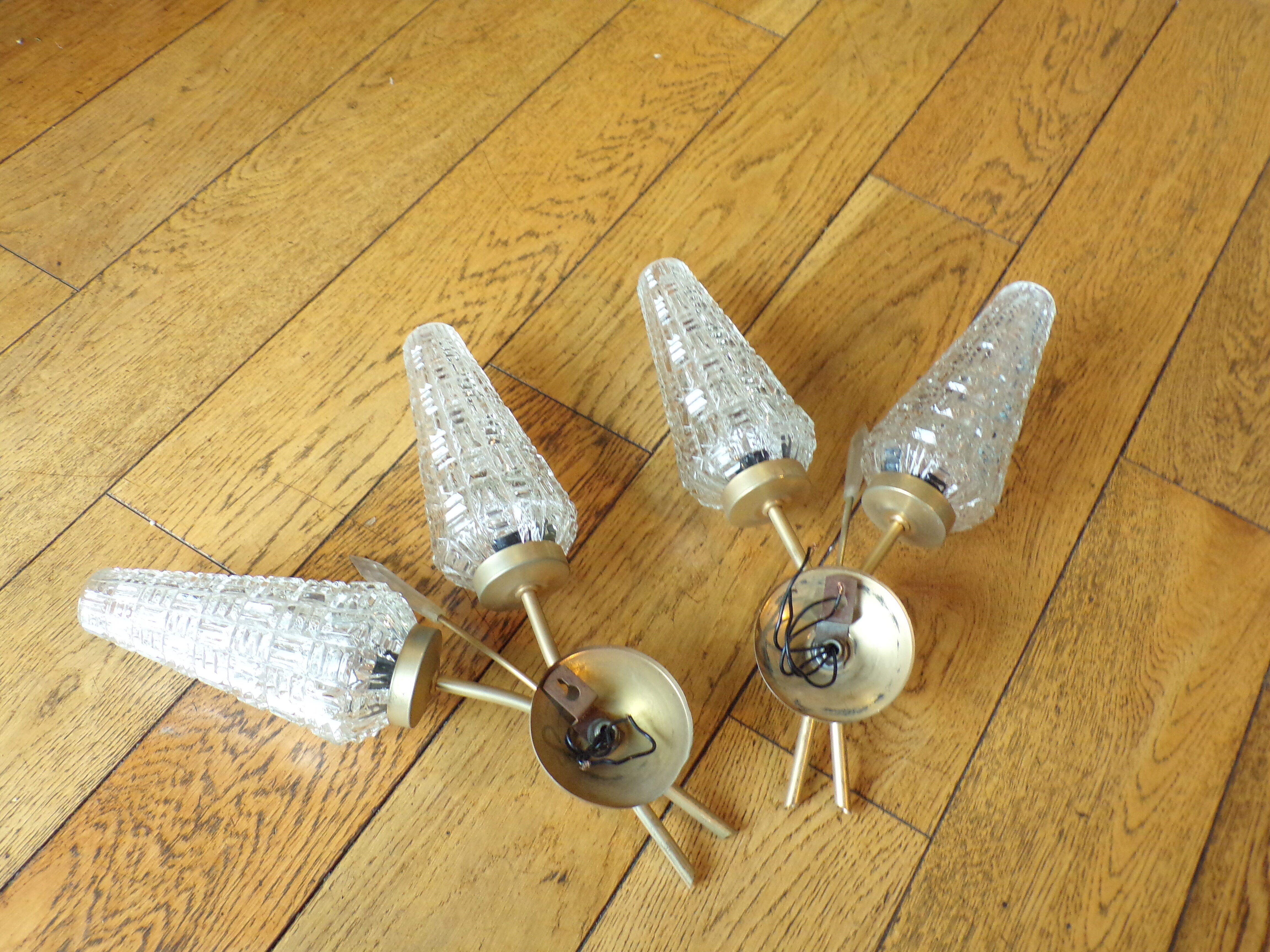 Pair of 1950 glass and brass
