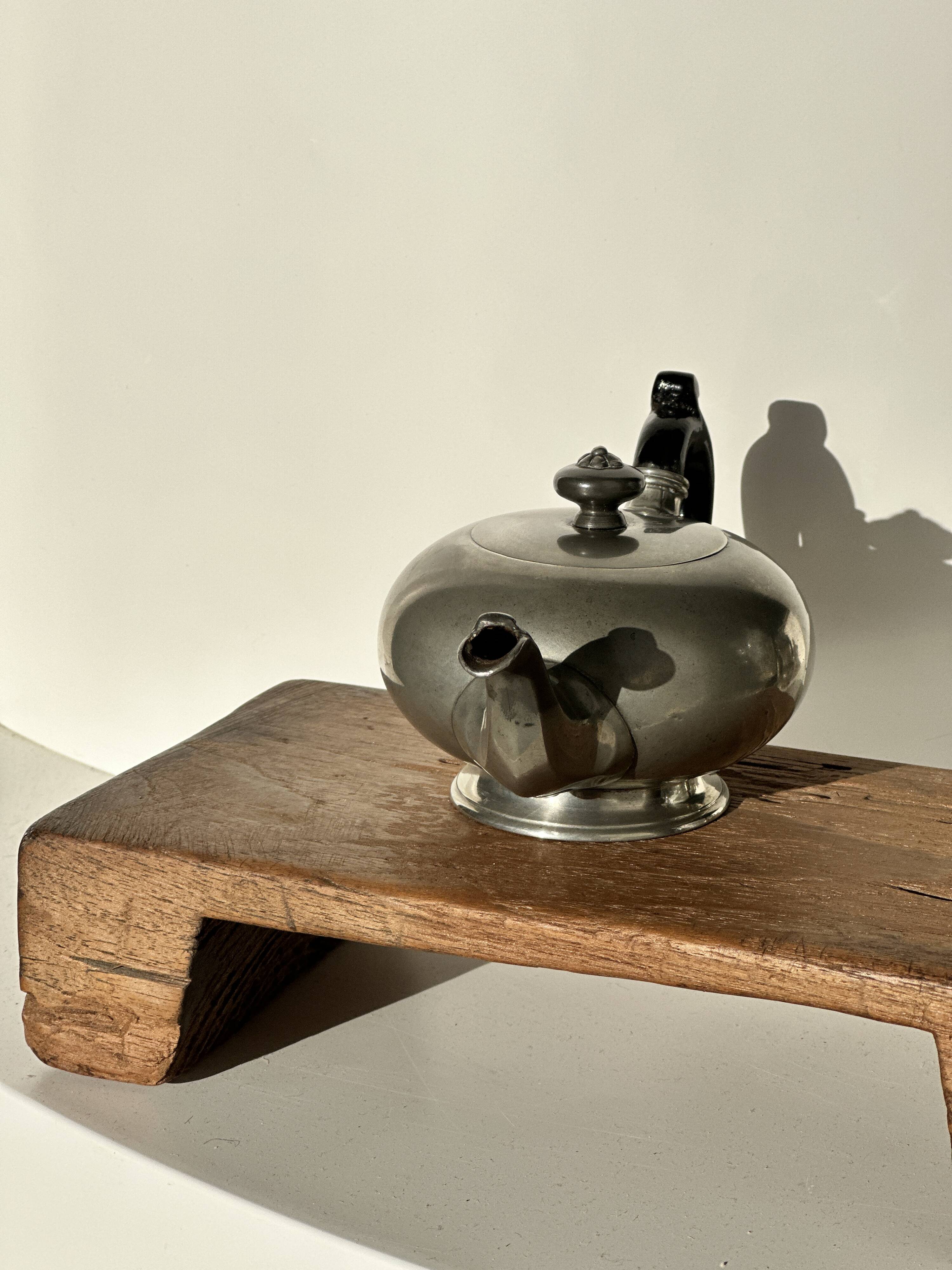 Small teapot, pewter coffee pot flattened oval shape