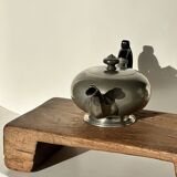 Small teapot, pewter coffee pot flattened oval shape