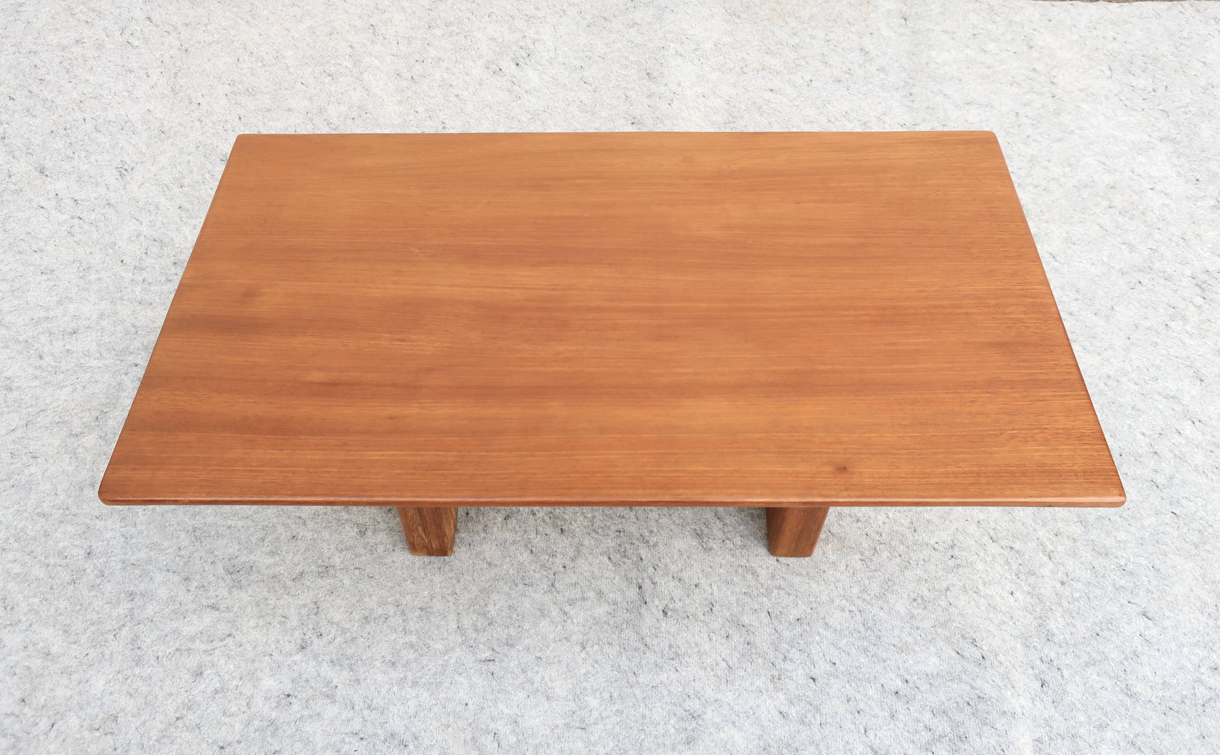 Scandinavian "Brutalist" Coffee Table, Japandi Style, Solid Teak, 20th Century