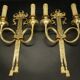 Large pair of wall sconces, bows & hunting horns, Louis XVI style - bronze