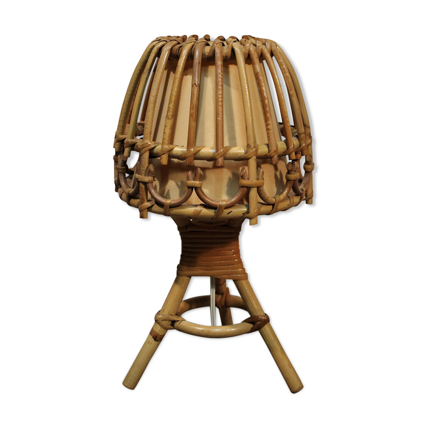 Mushroom rattan tripod lamp 60s