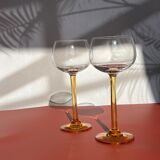 Pair of glass balloon vintage style Luminarc foot rod orange