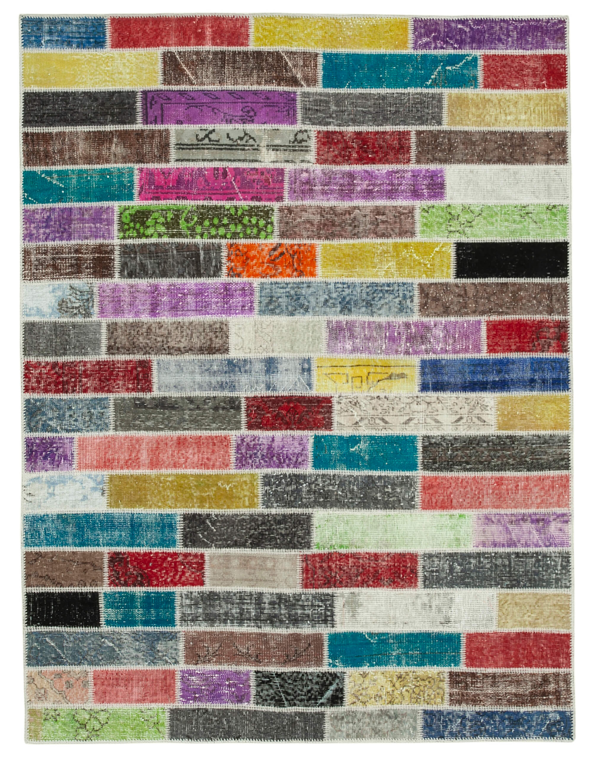 Tapis de patchwork turc contemporain tissé à la main 172 cm x 230 cm Multicolor Patchwork