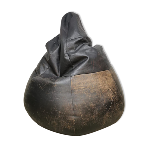 Pouf en cuir marron vintage