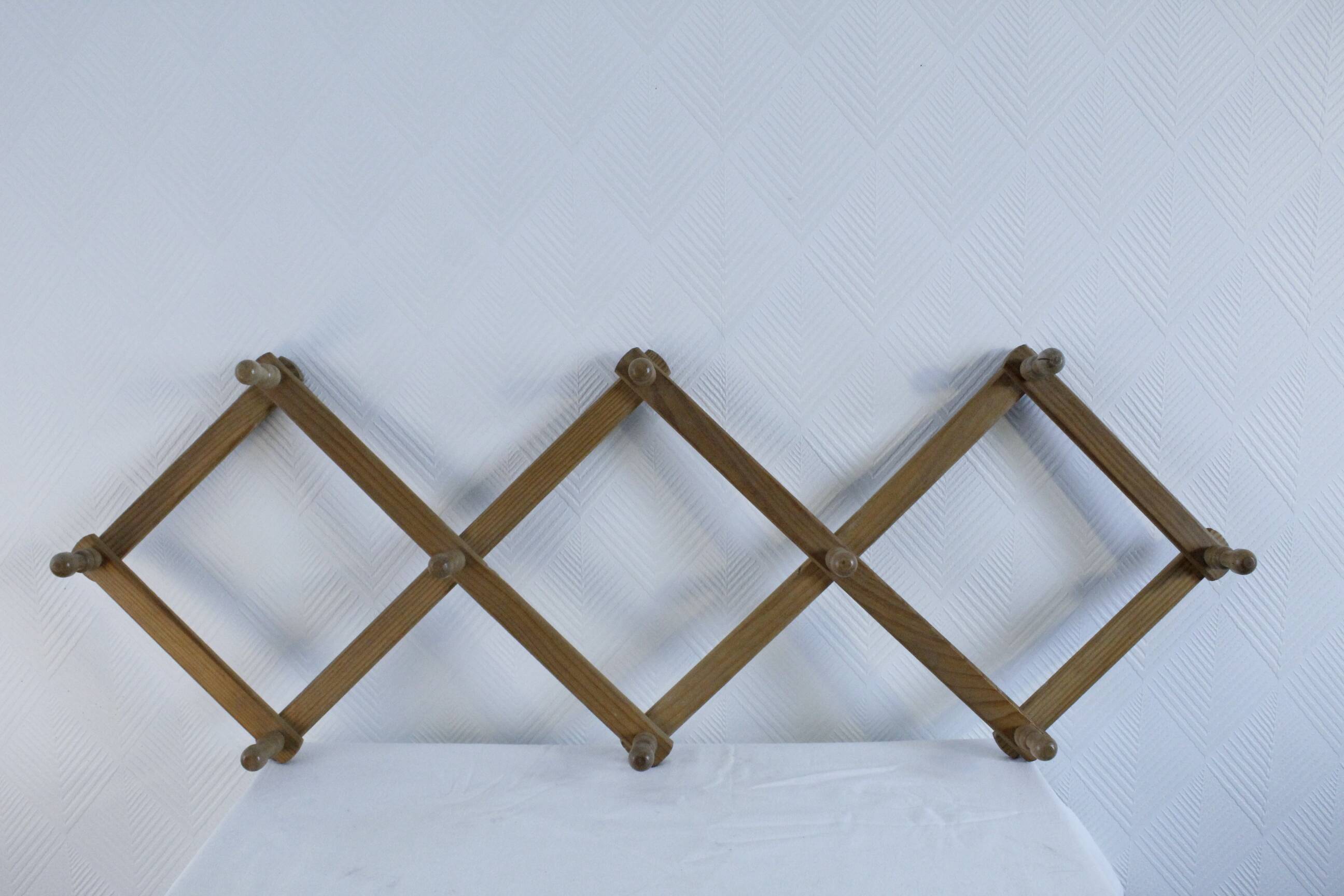 Vintage pine accordion coat rack