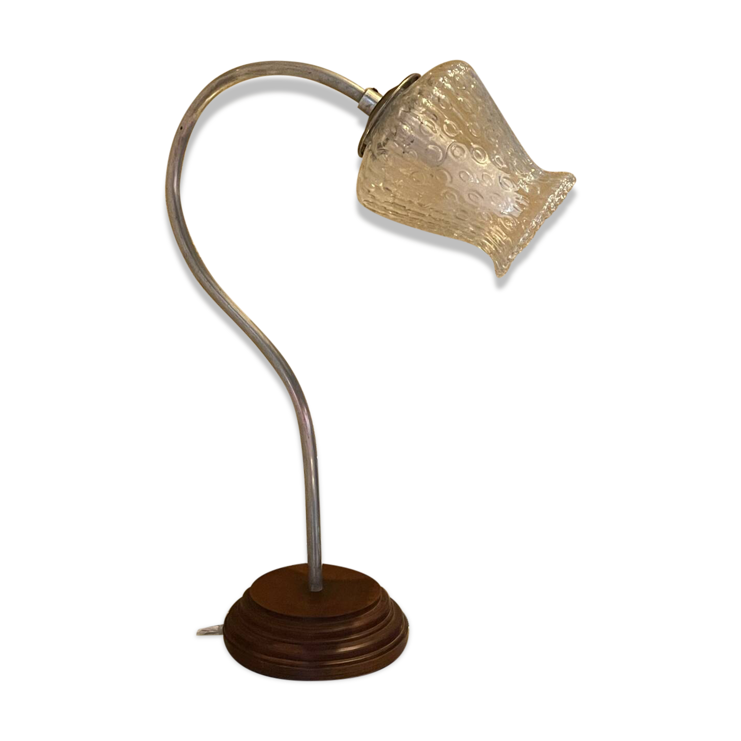 Metal and wood gooseneck table lamp