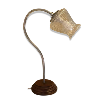 Lampe à poser col de cygne métal et bois