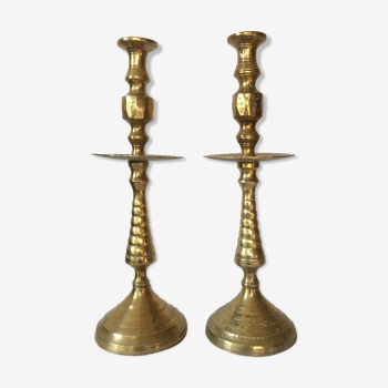 Pair of large orientalist candlesticks