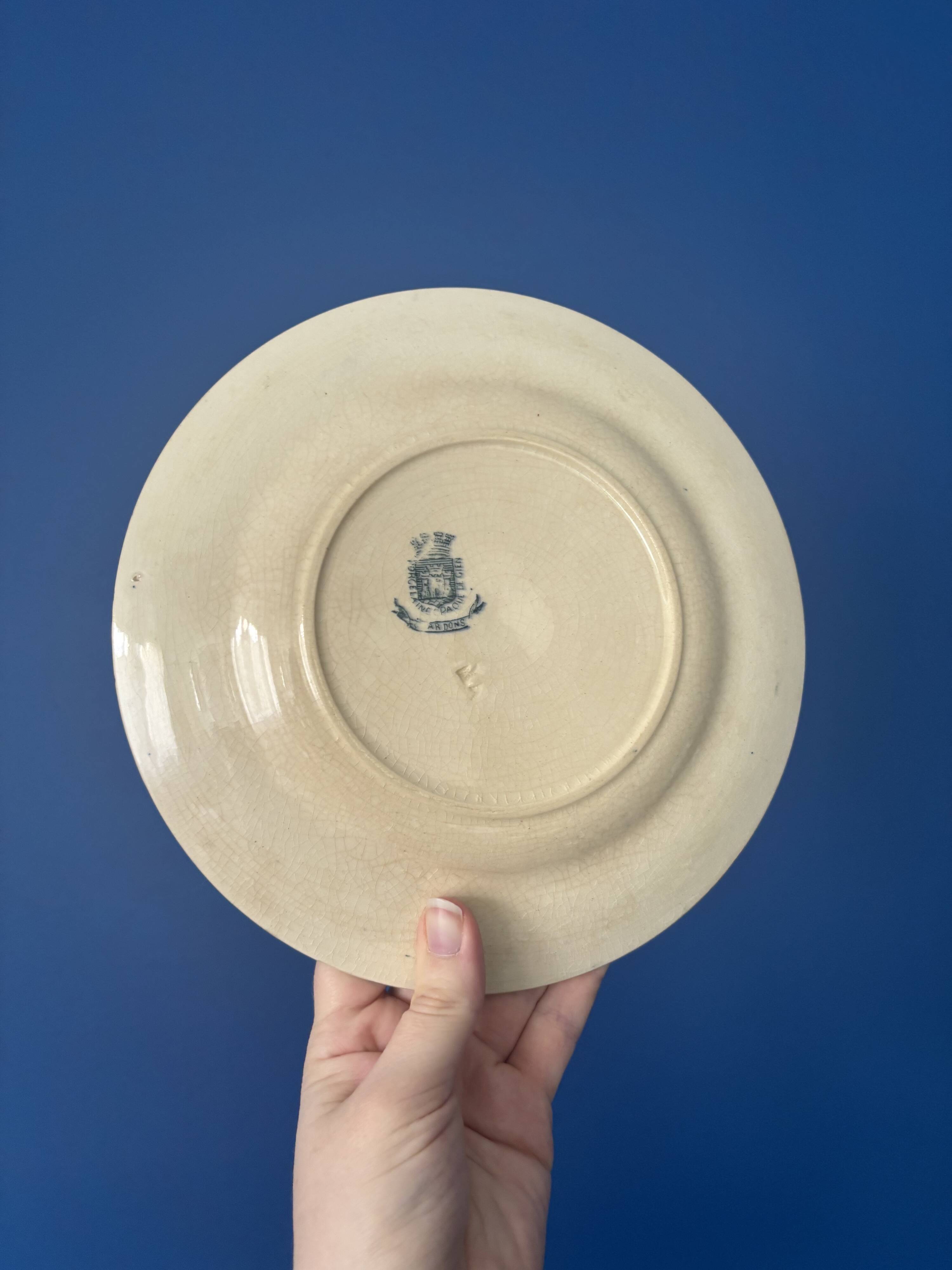 Set of 6 antique dessert plates Gien model Thistle Terre de Feu