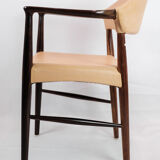 Armchair in Rosewood with Light Natural Leather Designed by Kurt Ol