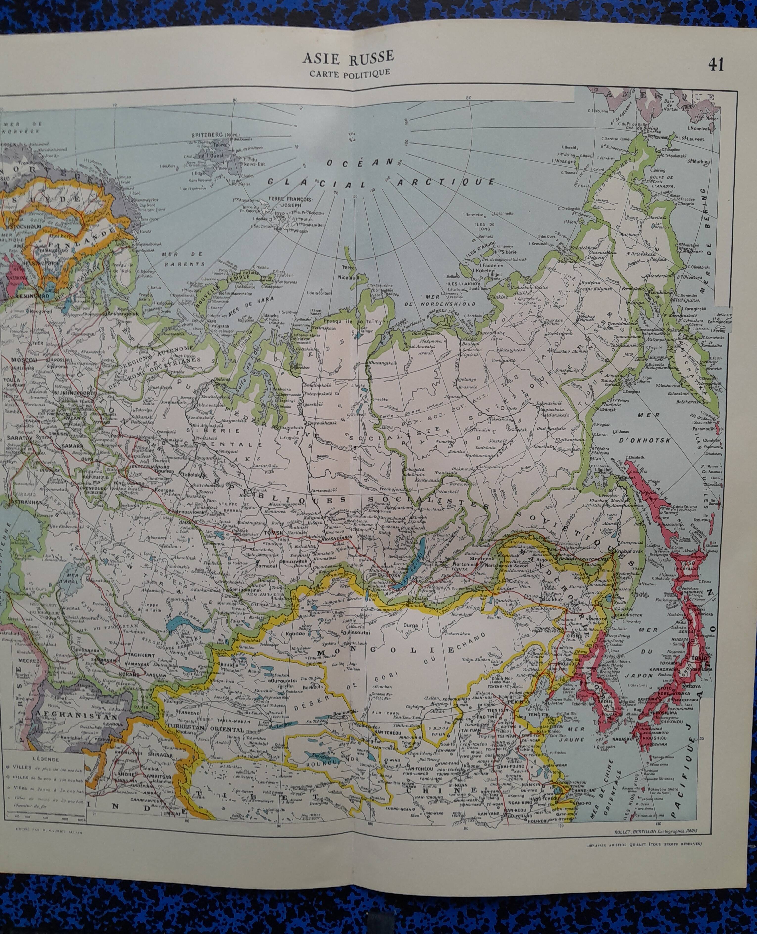 A geographical map from Atlas Quillet year 1925 map: Asia and Russia political map