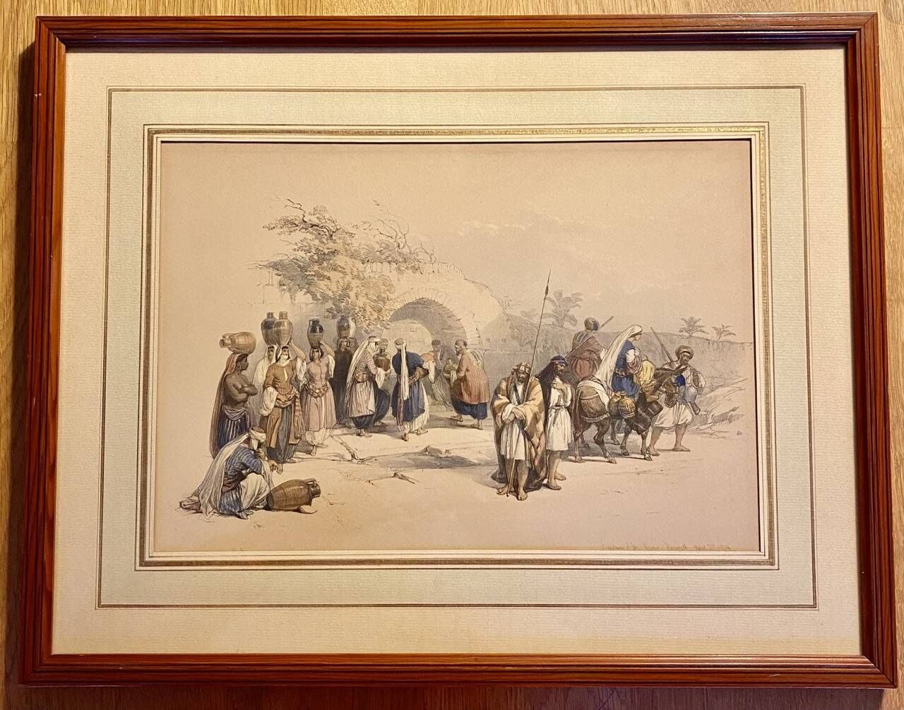 Old lithograph Fountain of the Virgin, Nazareth after David Roberts 20th century