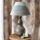 Table lamp in chamotte stone with hand-painted lampshade.