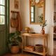 Miroir en bois courbé et rotin