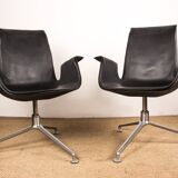 Pair of Danish armchairs in Black Leather and Chromed Steel, model FK 6725 Fabricius & Kastholm by Knoll