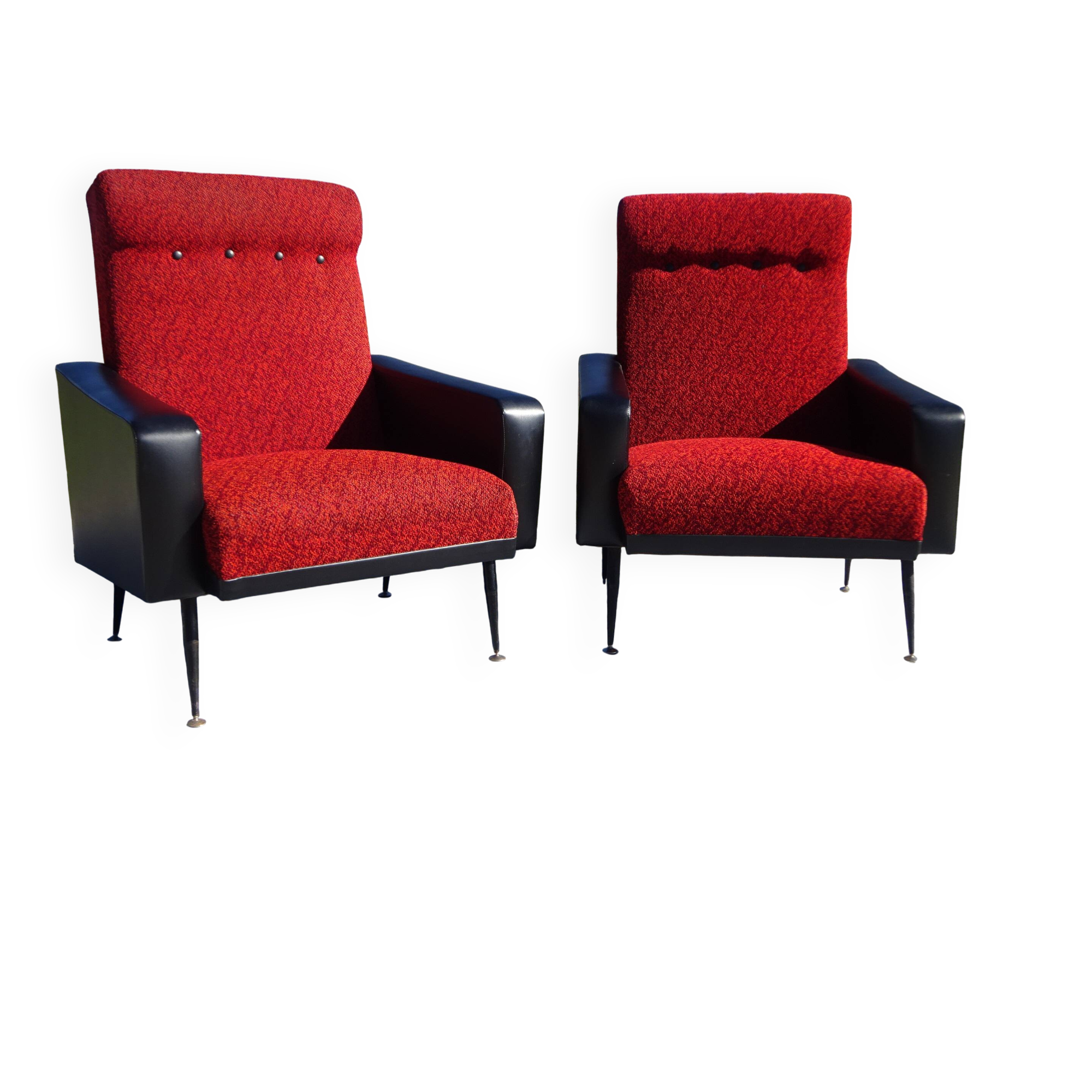 Vintage pair of red and black armchairs