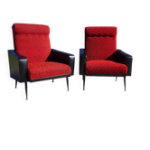 Vintage pair of red and black armchairs